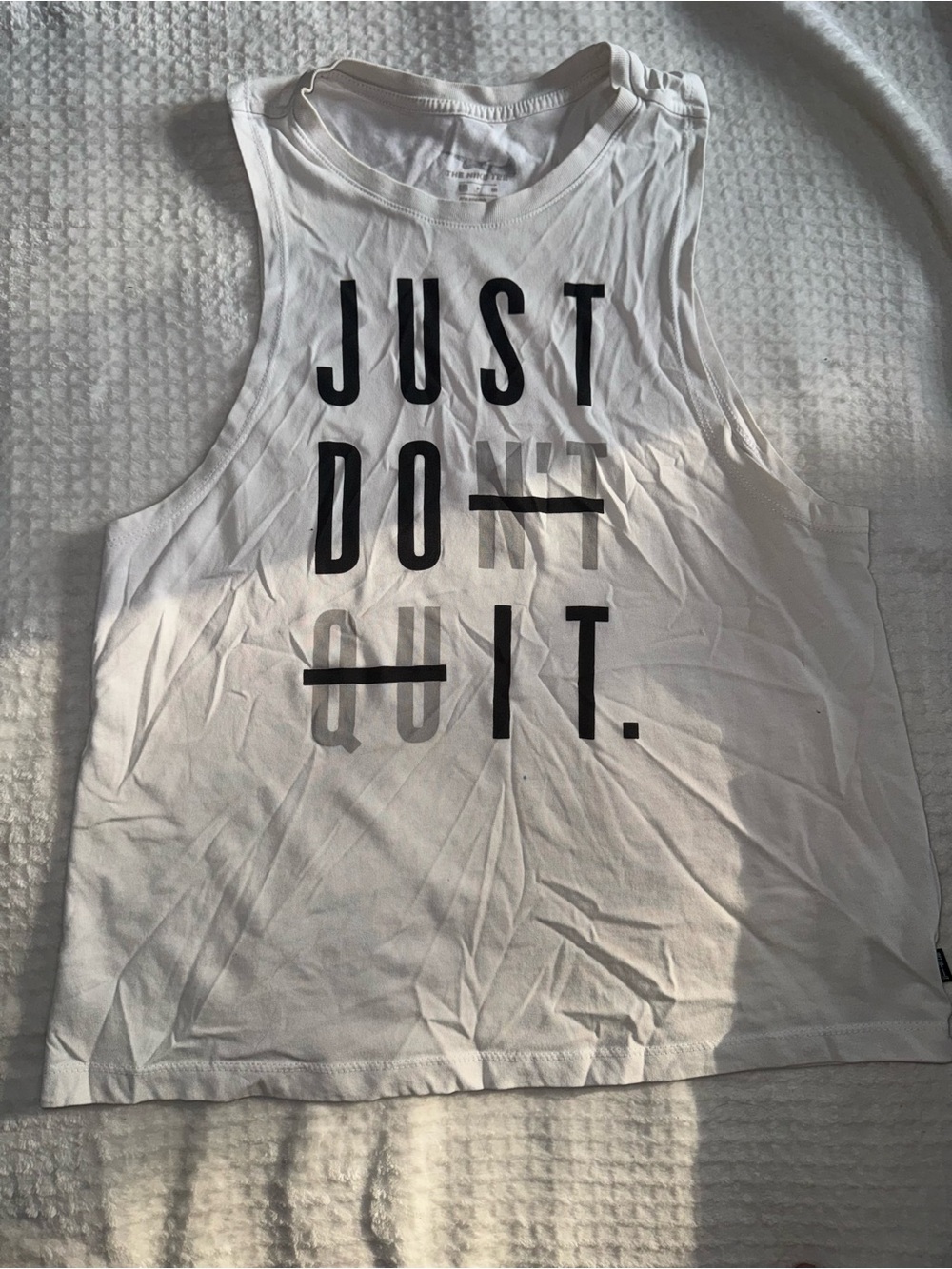 Nike White Tank Top with Black and Gray "Just Do It" Graphic